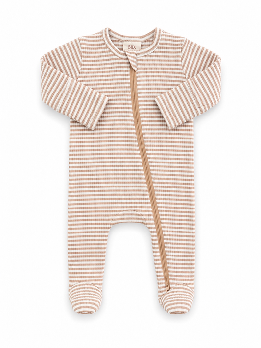 Tan Stripe 2-Way Zip Footie | Siix Collection
