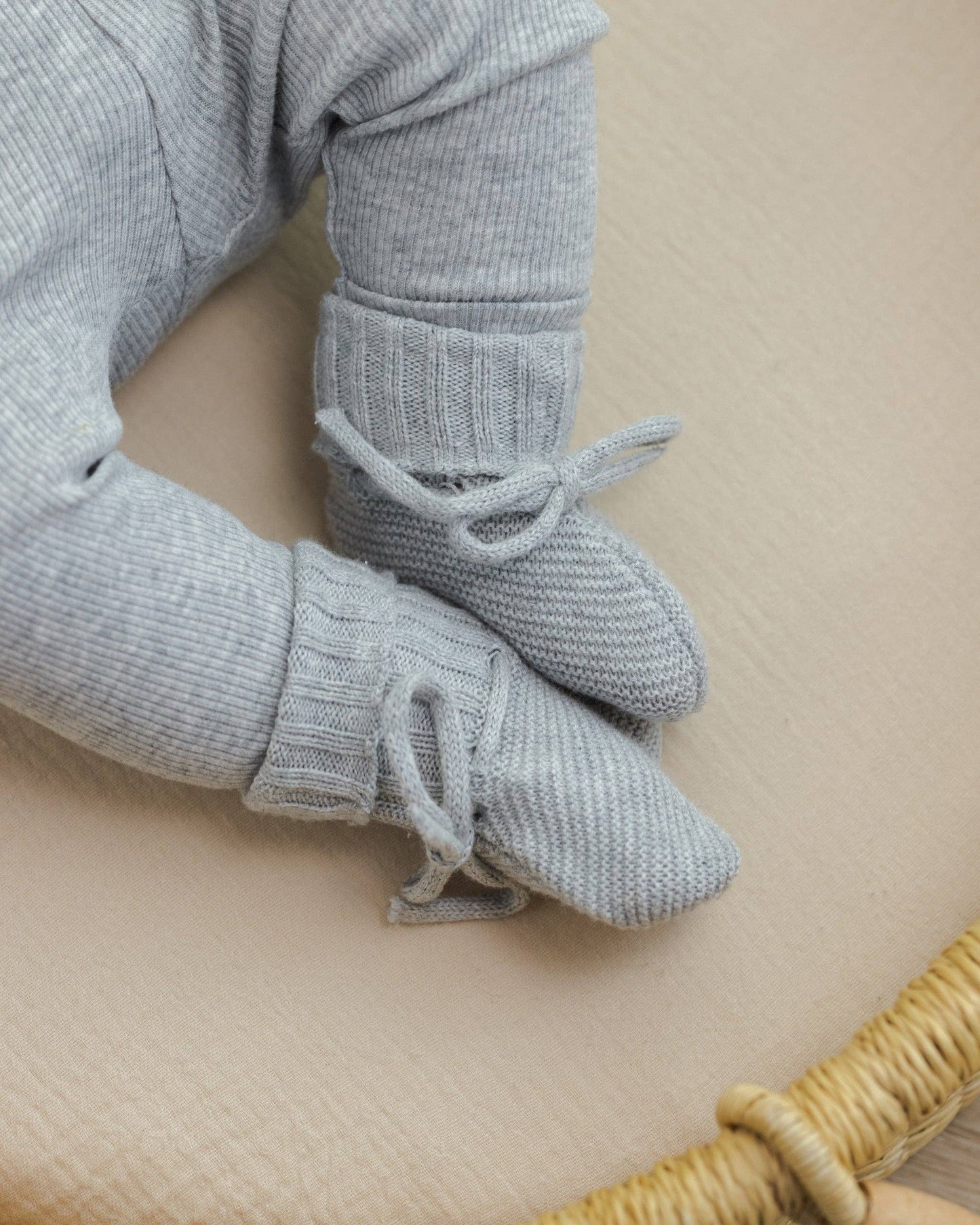 Knit Booties - Heathered Dusty Blue | Quincy Mae
