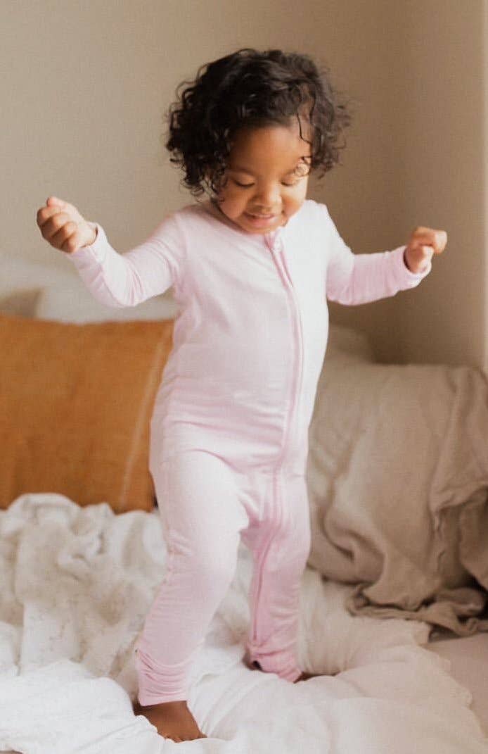 Blush Pink Bamboo Baby Convertible Footie