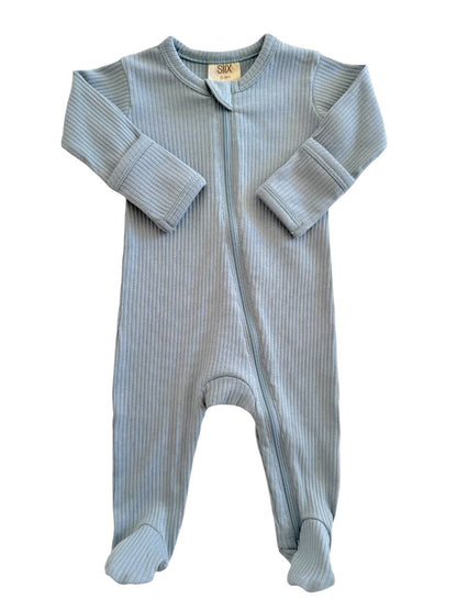 Dusty Blue Organic Ribbed Zip Footie | Siix Collection