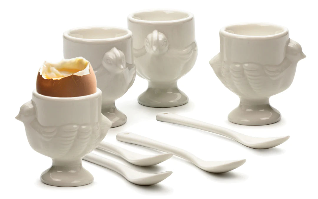 Porcelain Egg Cups and Spoons (Set of 4) | RSVP