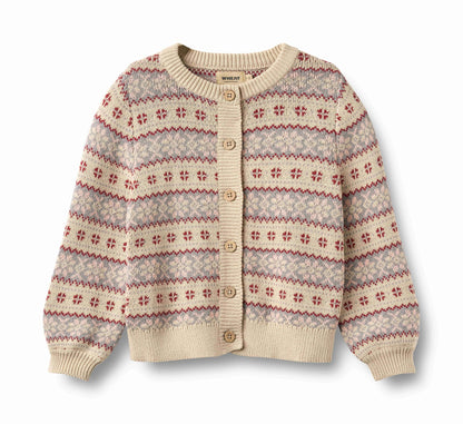 Vikki Off-White Jacquard Cardigan | Wheat