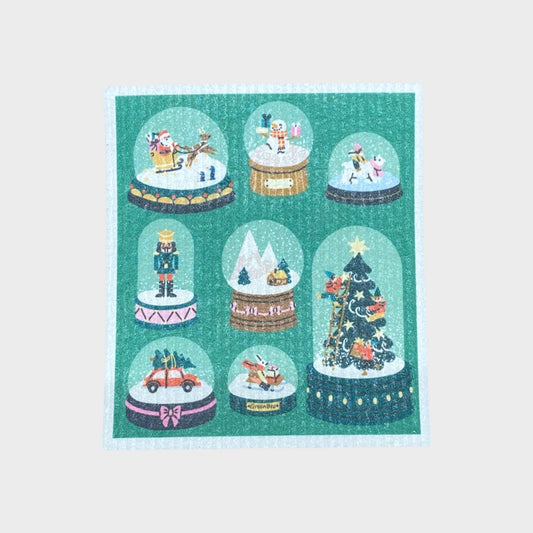 Xmas Snow Globes Swedish Dishcloth | Green Bee Towels