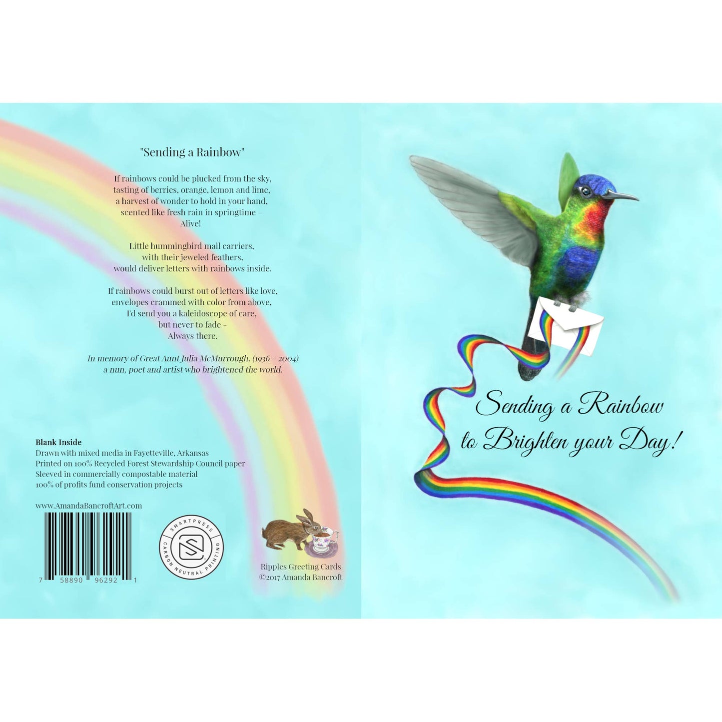 "Sending a Rainbow to Brighten Your Day" Hummingbird Card | Ripples Greeting Cards