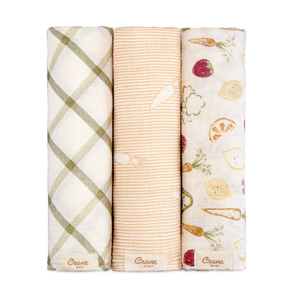 Clementine Cotton Muslin Swaddle Set (Set of 3) | Crane Baby