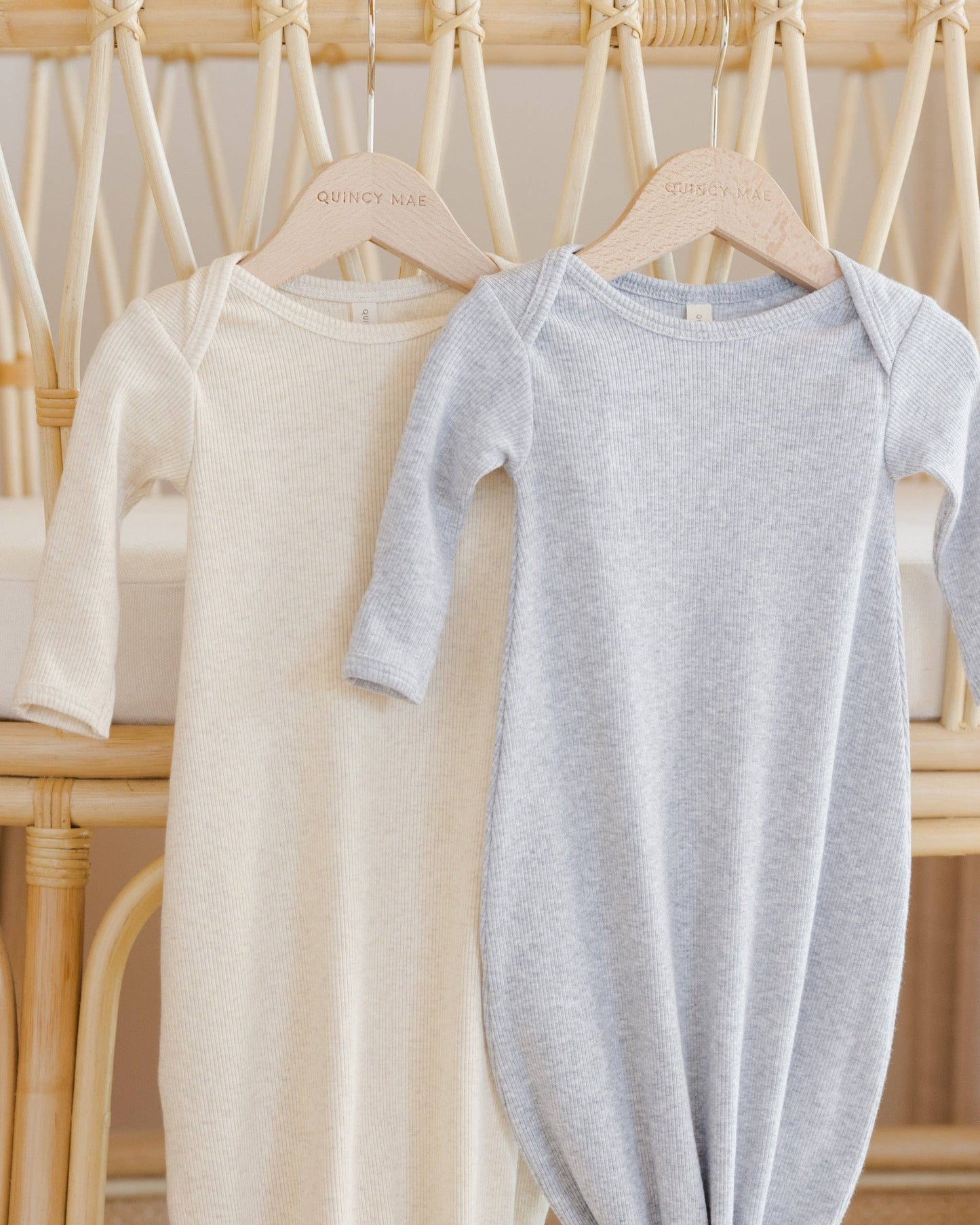 Knotted Baby Gown + Hat - Dusty Blue | Quincy Mae