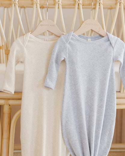 Knotted Baby Gown + Hat - Dusty Blue | Quincy Mae