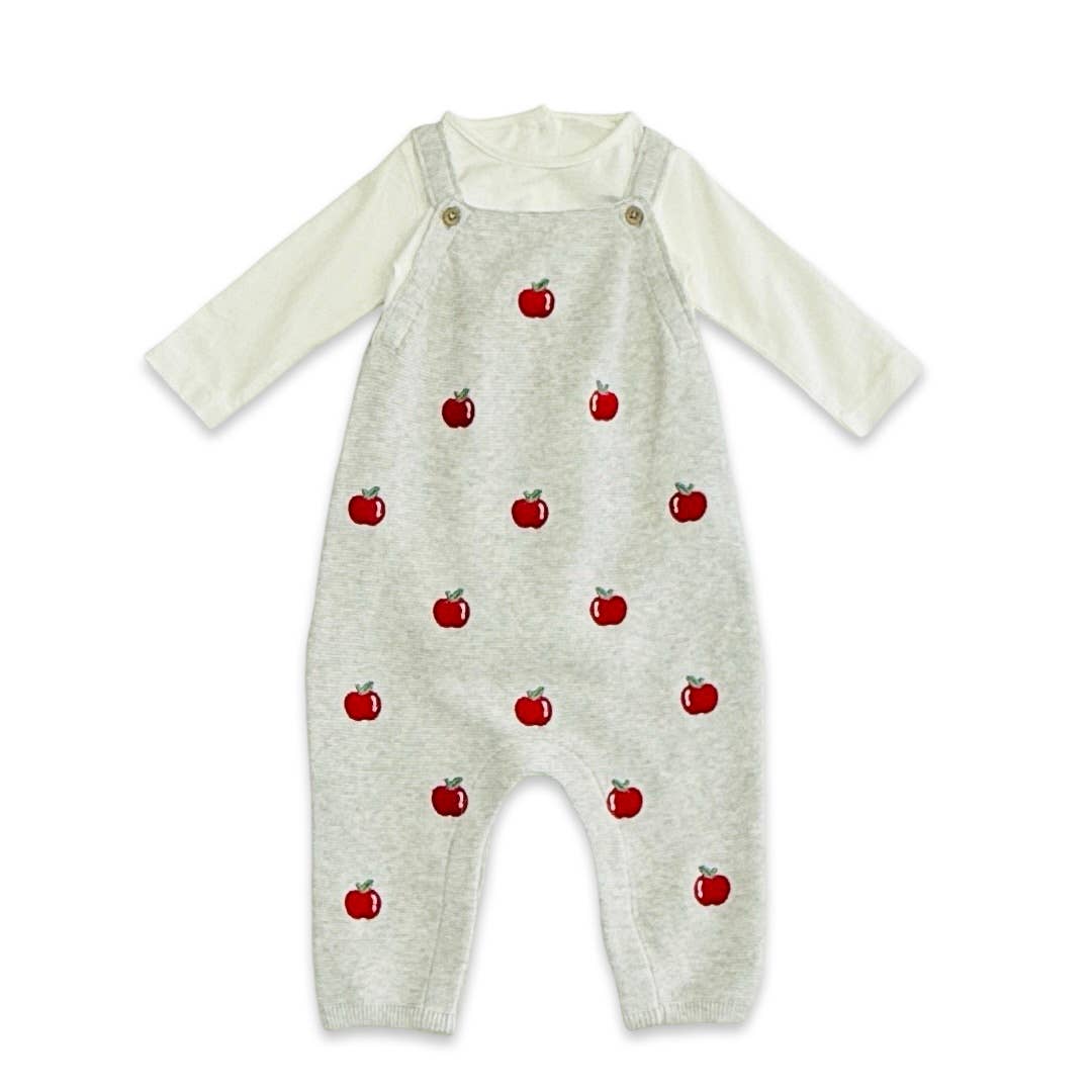 Apple Embroidered Overall & Bodysuit Set | Viverano Organics