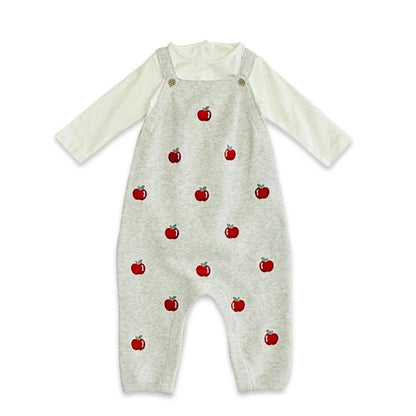 Apple Embroidered Overall & Bodysuit Set | Viverano Organics