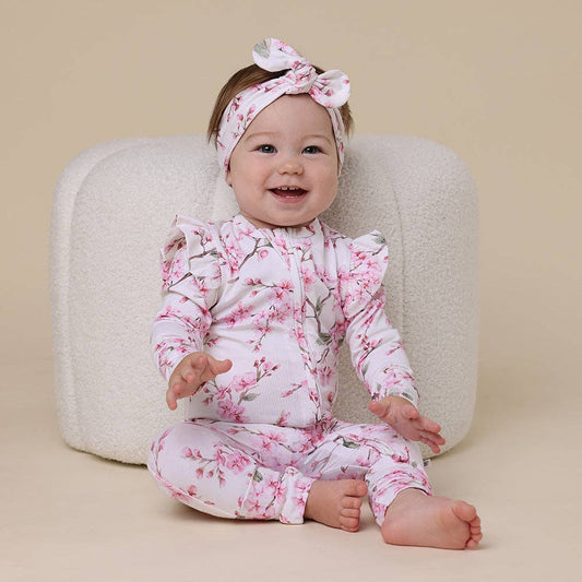 Cherry Blossom Organic Convertible Ruffle Romper | Snuggle Hunny