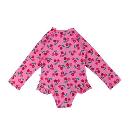 Cherry Ruffled Rash Guard Swimsuit | ZOOCCHINI