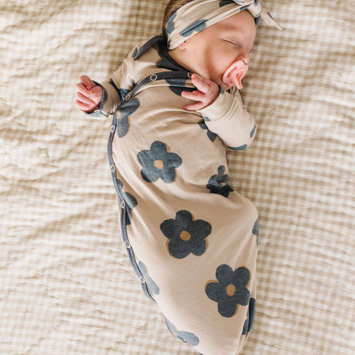 Gemma In Tan Newborn Knotted Gown | Copper Pearl