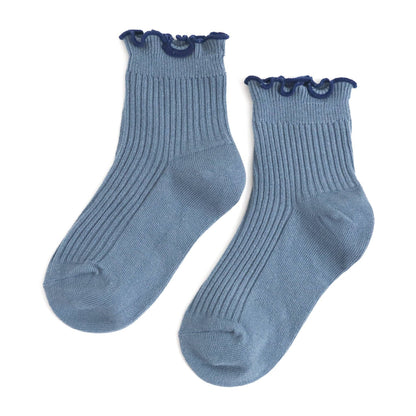 Denim & Navy Lettuce Trim Midi Socks | Little Stocking Co.