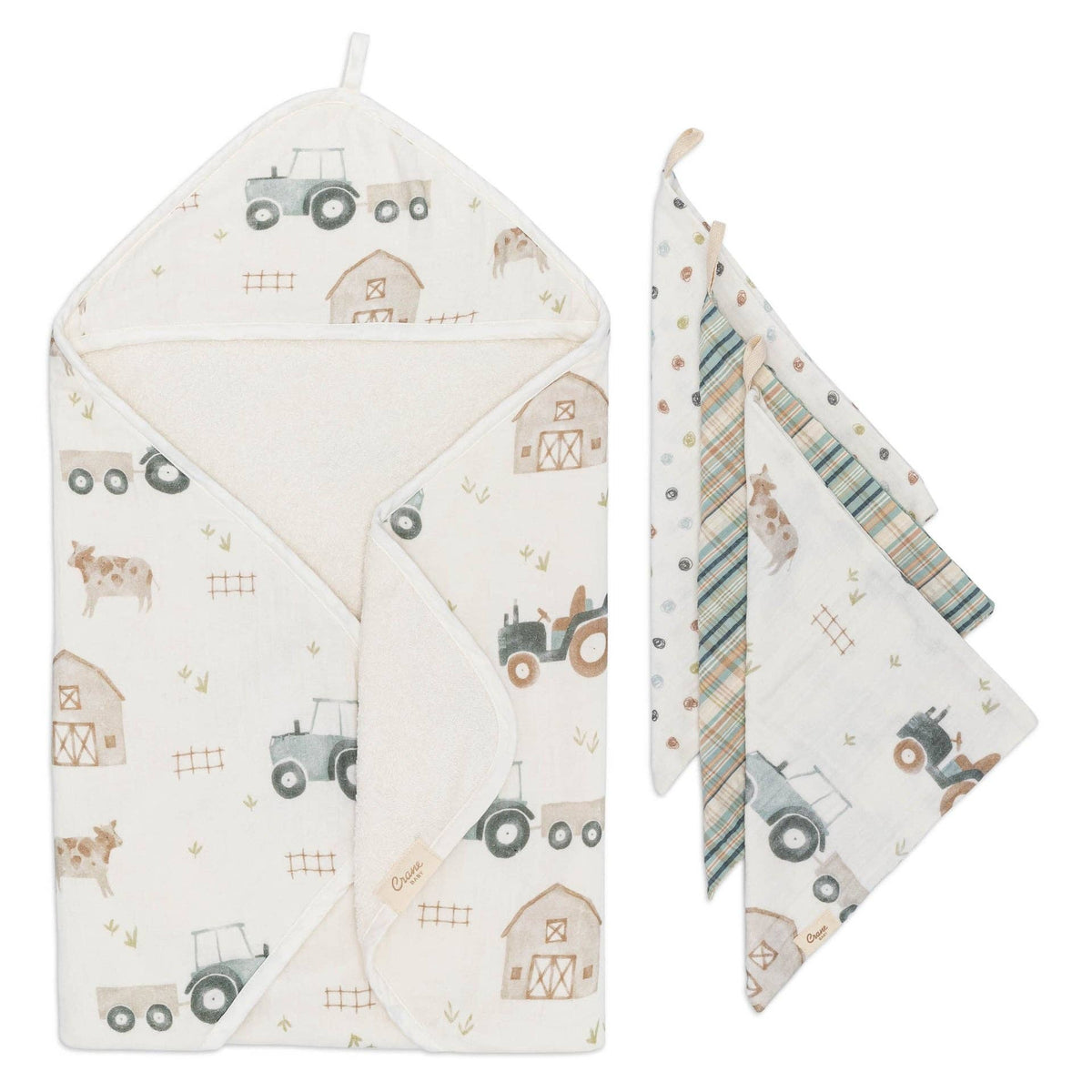 Charlie Farmhouse Tractor Towel Set | Crane Baby