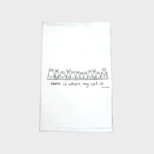 Cat Is Home Flour Sack Towel | Green Bee Towels