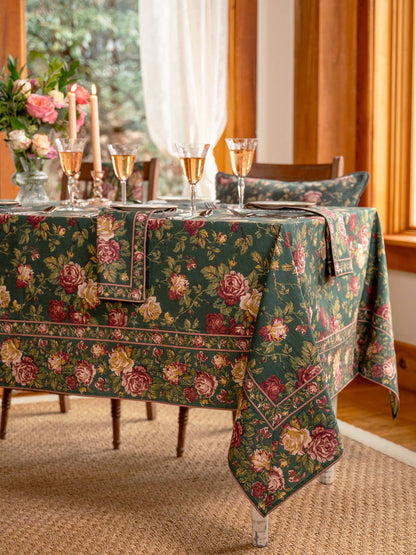 Forest Green Winter Rose Tablecloth | April Cornell