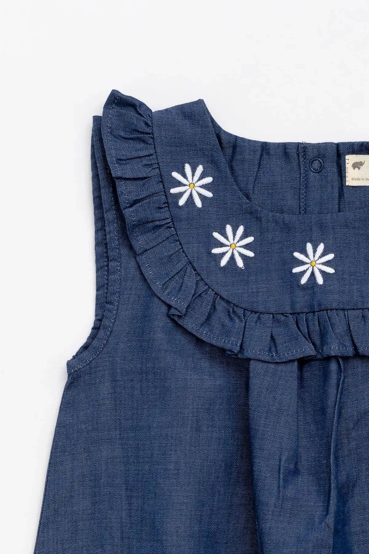 Embroidered Chambray Bib Dress | Monica + Andy