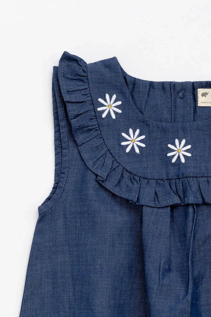Embroidered Chambray Bib Dress | Monica + Andy
