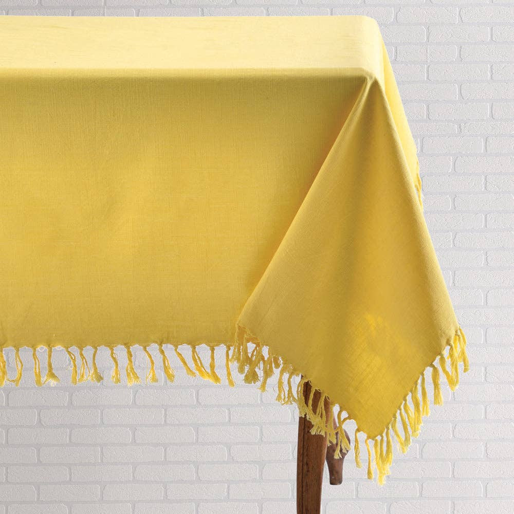 Yellow Fringed Tablecloth | Mahogany