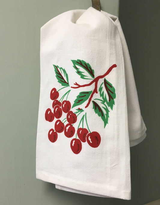 Cherry Retro Flour Sack Towel | Red & White Kitchen Company