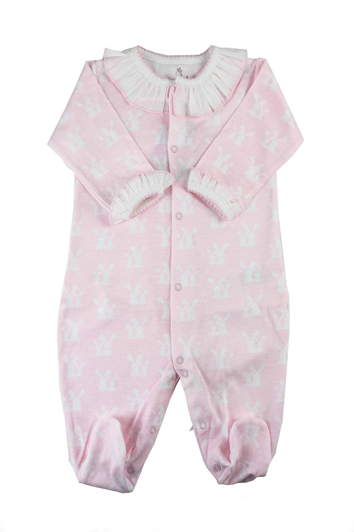 Pima Cotton Pink Bunny Print Romper  | Patucos Spain