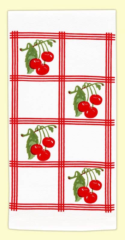 Red Country Cherry Retro Flour Sack Towel | Red & White Kitchen Company