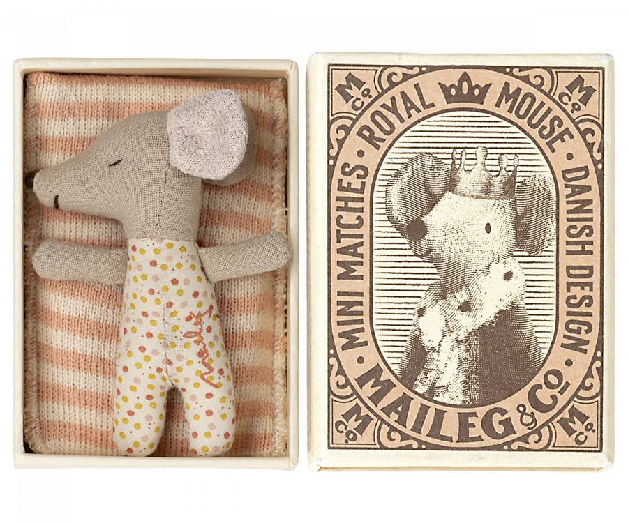 Sleepy Wakey Mouse in a Match Box (Blue & Rose) | Maileg