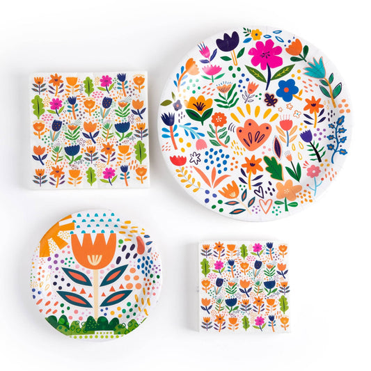 "Blossoming Medley" 80 Piece Paper Plate & Napkin Set | Fabuplates