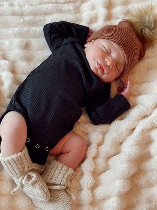 Black Organic Ribbed Bodysuit | Siix Collection