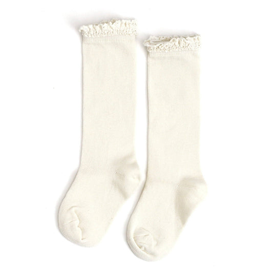 Ivory Lace Top Knee High Socks | Little Stocking Co.