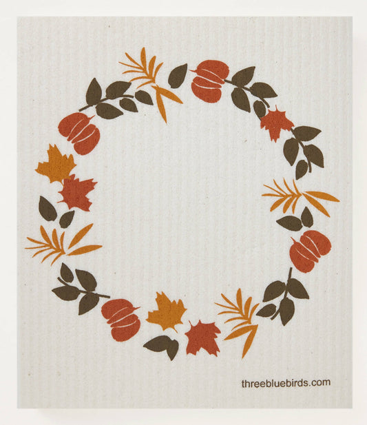 Autumn Wreath Swedish Dishcloth | Three Bluebirds
