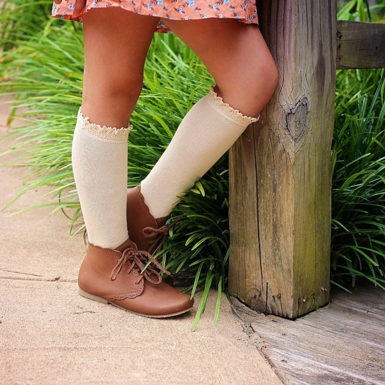 Vanilla Lace Top Knee High Socks | Little Stocking Co.
