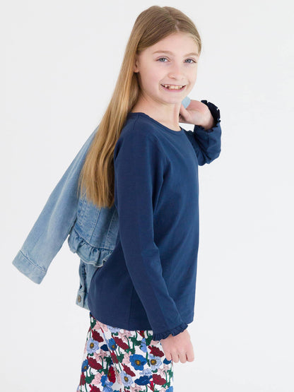 Navy Ruffle Sleeve Top | RuffleButts + RuggedButts