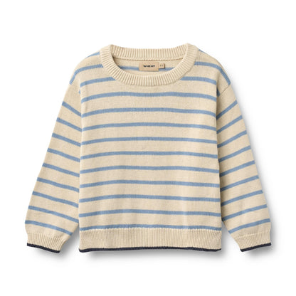 Faded Denim Stripe Morgan Knit Pullover | Wheat