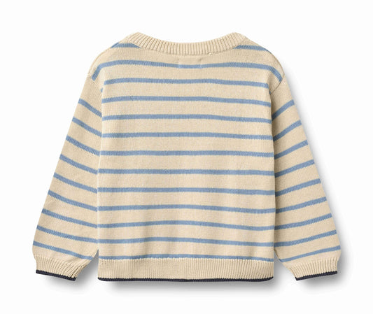 Faded Denim Stripe Morgan Knit Pullover | Wheat