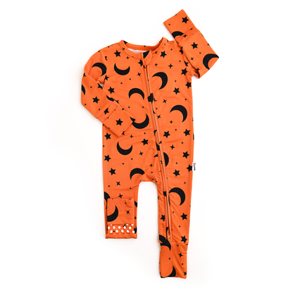 Blaise Orange Moon Zip Romper | Gigi & Max