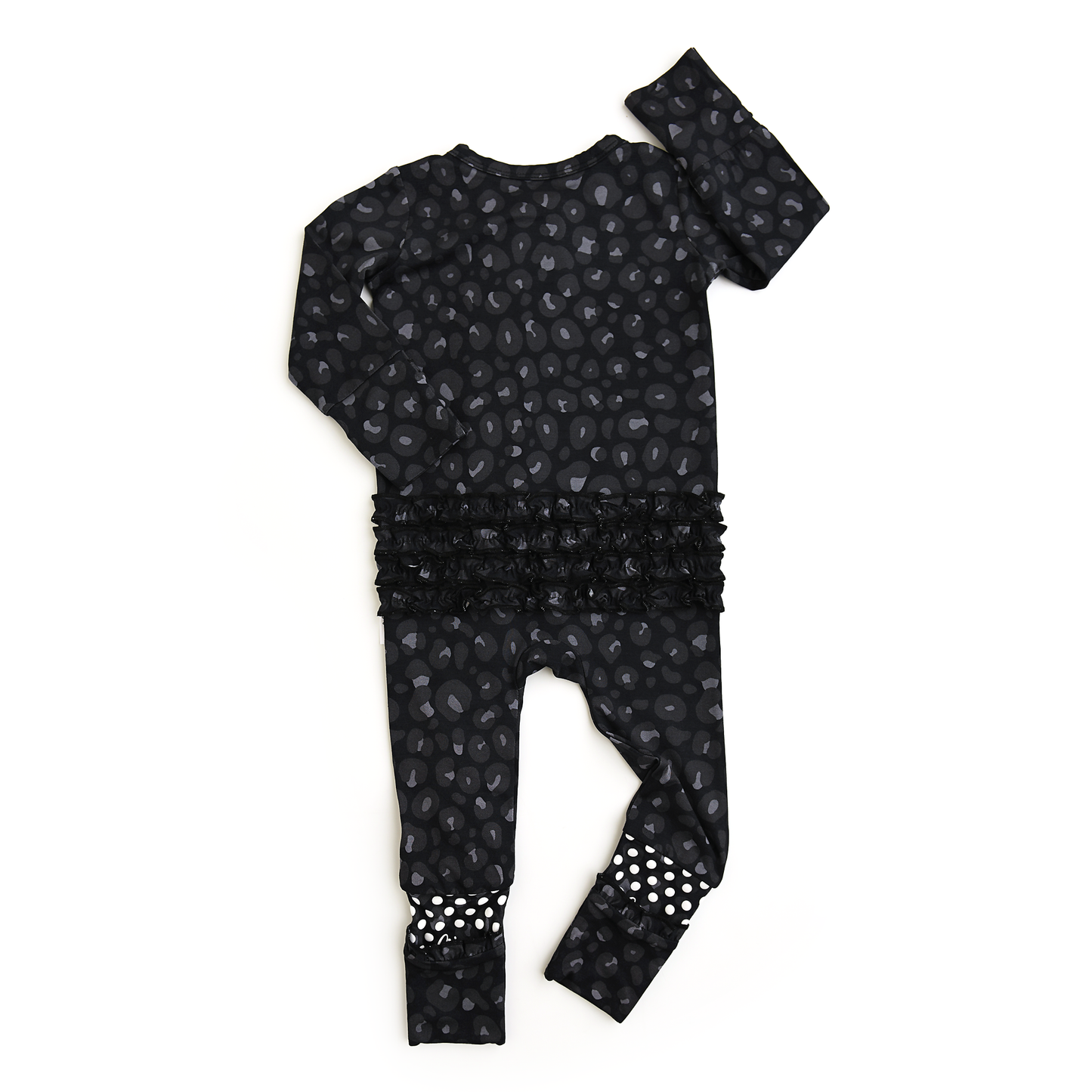 Ash Black Leopard Ruffle Romper | Gigi & Max