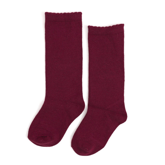 Burgundy Scalloped Knee High Socks | Little Stocking Co.
