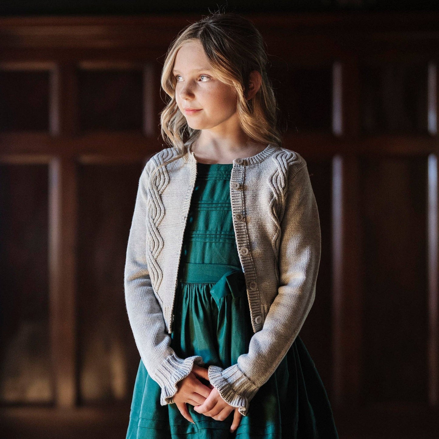 Organic Ruffle Cuff Cable Cardigan | Hope & Henry