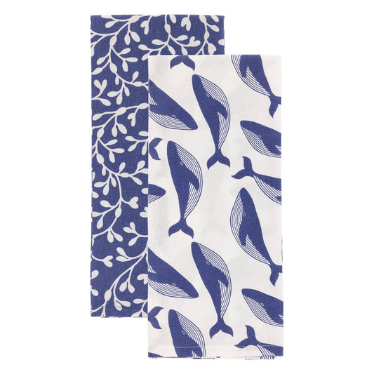 Navy Whale Tea Towel Set | Boston International