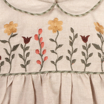 Floral Linen Peter Pan Baby Dress & Bloomer | Viverano Organics