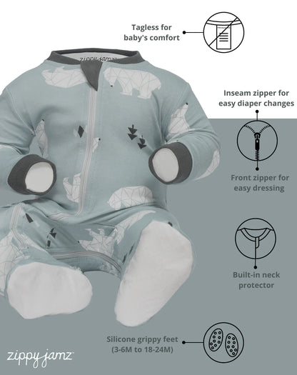 Footed 2 Zip Romper (Various Prints) | Zippy Jamz