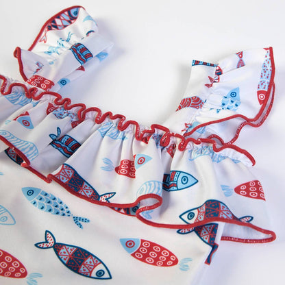 White Navy Blue Fish Swimsuit | FS Baby