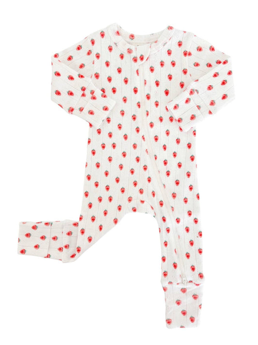 White Strawberry Pointelle Zip Romper | Siix Collection