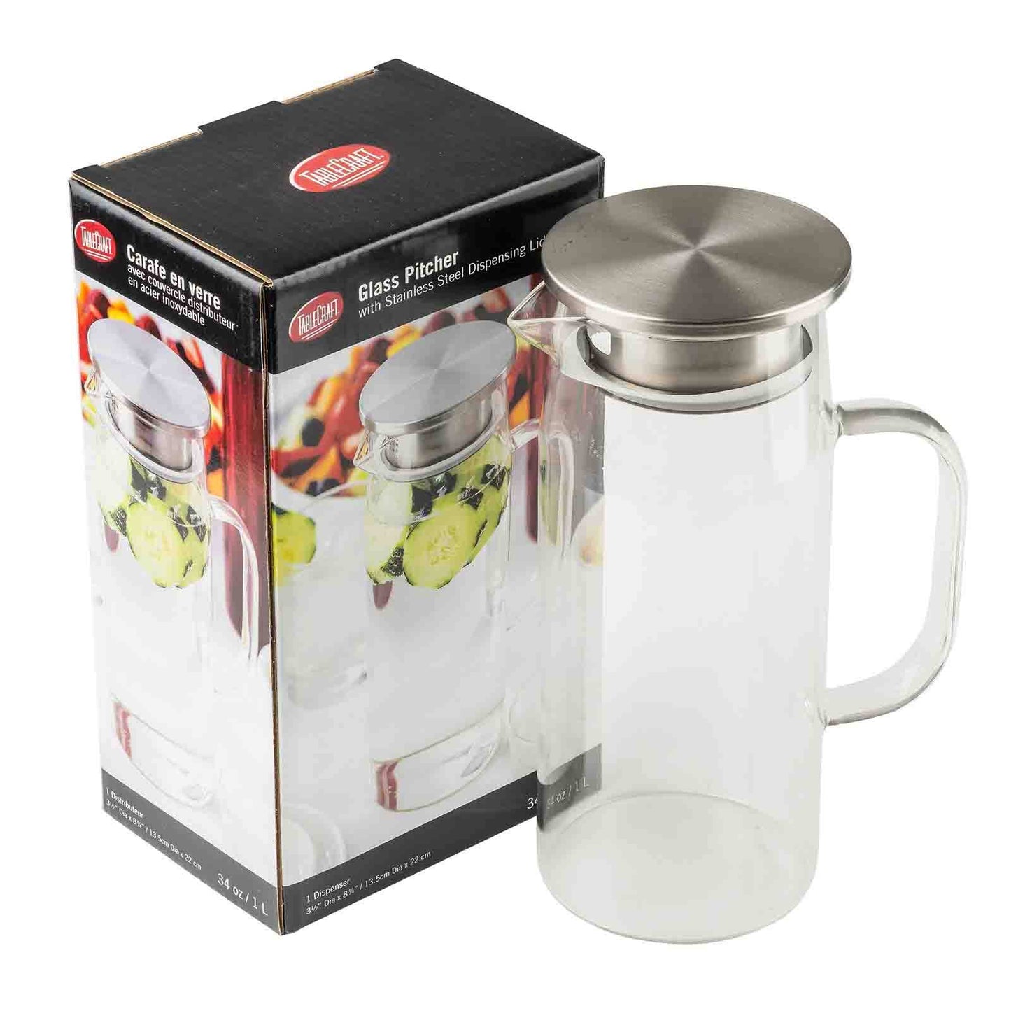 34 oz Glass Pitcher w/ Stainless Lid | TableCraft