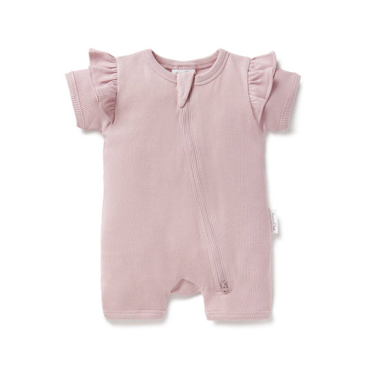Dawn Pink Rib Zip Shortall | Aster & Oak