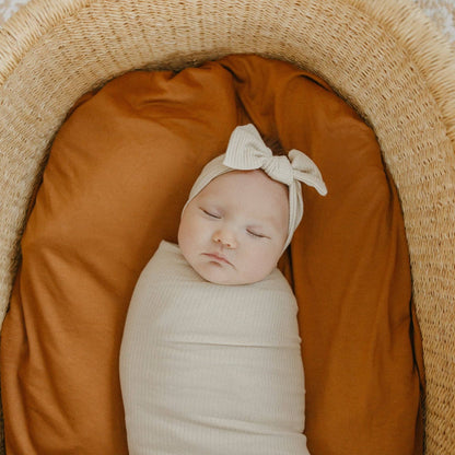 Moonstone Rib Knit Headband Bow | Copper Pearl