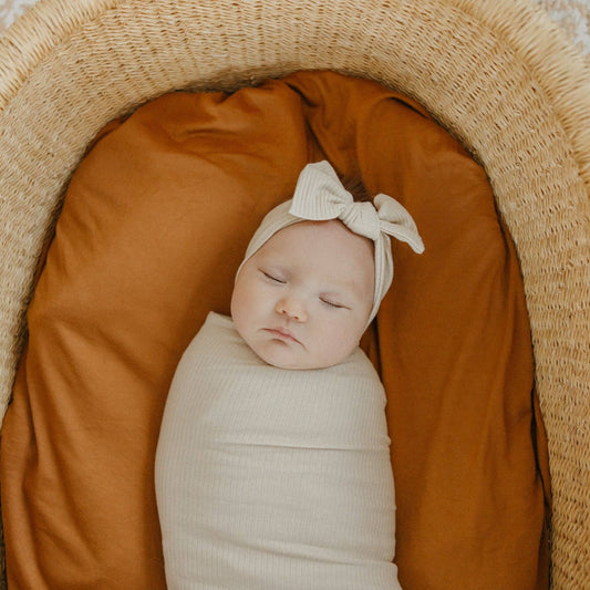 Moonstone Rib Knit Headband Bow | Copper Pearl