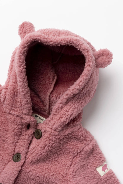 Mauve Pink Sherpa Teddy Cardigan | Monica + Andy