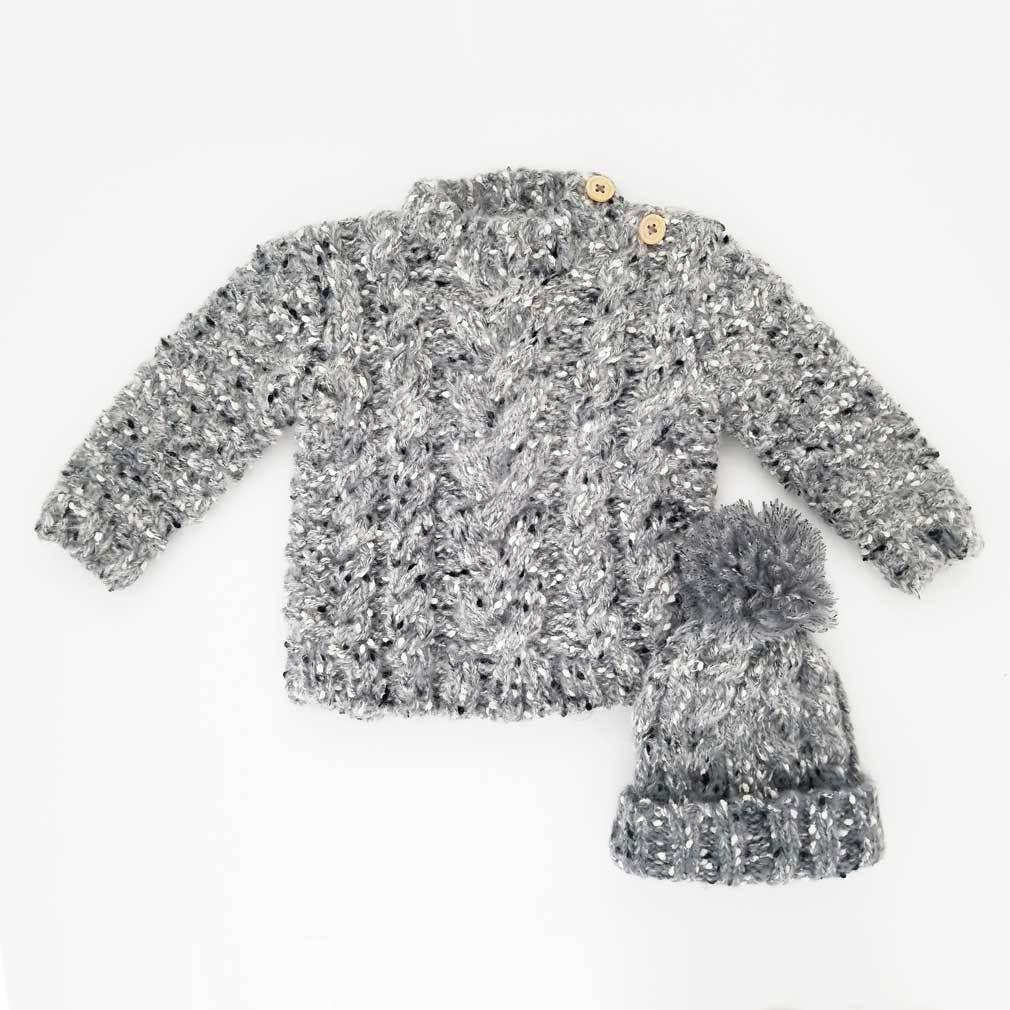 Grey Tweed Button Shoulder Sweater | Huggalugs